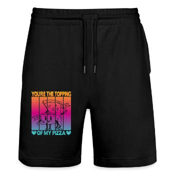 Valentinstag Pizza Partner Liebe - Stanley/Stella Unisex Bio Joggingshorts Trainer  - Schwarz - Vorne - Nik (191cm) & Marisol (170cm)