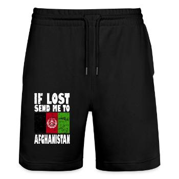 Afghanistan Flag Slogan - Stanley/Stella Trainer Unisex Organic Jogging Shorts - black - Front - Nik (191cm) & Marisol (170cm)