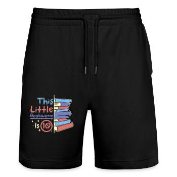 This little bookworm is 10 - Stanley/Stella Unisex Bio Joggingshorts Trainer  - Schwarz - Vorne - Nik (191cm) & Marisol (170cm)