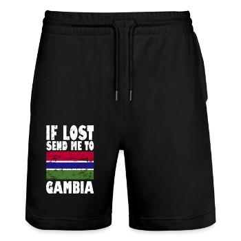 Dicton du drapeau de la Gambie - Short de jogging bio TRAINER Stanley/Stella unisexe - noir - Devant - Nik (191cm) & Marisol (170cm)
