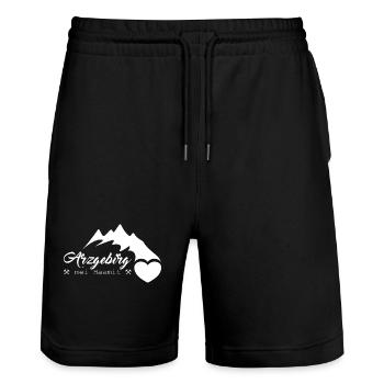 Arzgebirg mei Haamit is schien - Stanley/Stella Unisex Bio Joggingshorts Trainer  - Schwarz - Vorne - Nik (191cm) & Marisol (170cm)