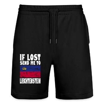 Liechtenstein Flag Slogan - Stanley/Stella Trainer Unisex Organic Jogging Shorts - black - Front - Nik (191cm) & Marisol (170cm)