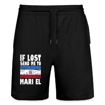 Mari El Flagge Spruch - Stanley/Stella Unisex Bio Joggingshorts Trainer  - Schwarz - Vorne - Nik (191cm) & Marisol (170cm)