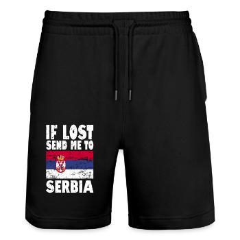 Slogan du drapeau de la Serbie - Short de jogging bio TRAINER Stanley/Stella unisexe - noir - Devant - Nik (191cm) & Marisol (170cm)
