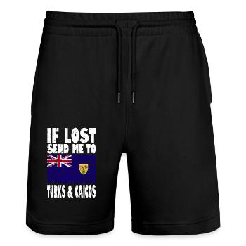 Turks and Caicos Islands Flag Saying - Stanley/Stella Trainer Unisex Organic Jogging Shorts - black - Front - Nik (191cm) & Marisol (170cm)