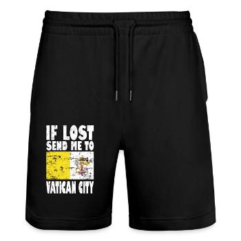 Vatikan Stadt Flagge Spruch - Stanley/Stella Unisex Bio Joggingshorts Trainer  - Schwarz - Vorne - Nik (191cm) & Marisol (170cm)