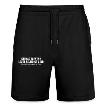 Ich mag es wenn Leute beleidigt sind halten Fresse - Stanley/Stella Unisex Bio Joggingshorts Trainer  - Schwarz - Vorne - Nik (191cm) & Marisol (170cm)