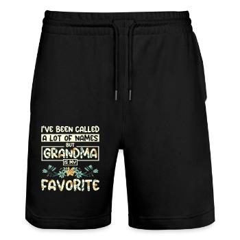 Grandma is my favorite name - Stanley/Stella Trainer Unisex Organic Jogging Shorts - black - Front - Nik (191cm) & Marisol (170cm)