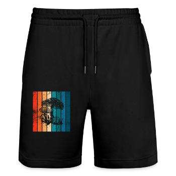 Mushroom Fungal Lover Retro Fungi Forest Gift idea - Stanley/Stella Trainer Unisex Organic Jogging Shorts - black - Front - Nik (191cm) & Marisol (170cm)