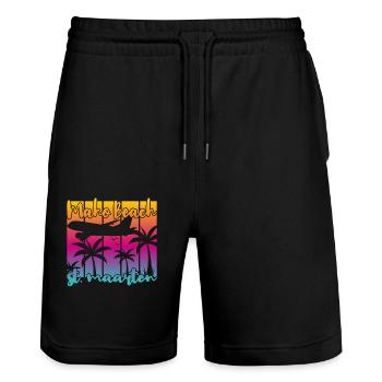 Maho Beach St. Maarten - Stanley/Stella Unisex Bio Joggingshorts Trainer  - Schwarz - Vorne - Nik (191cm) & Marisol (170cm)