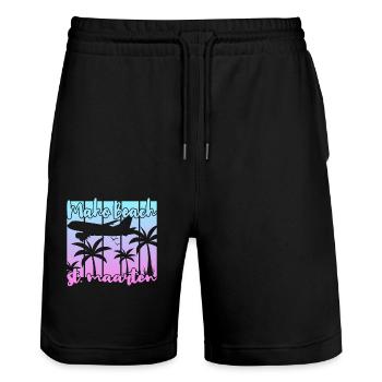 Maho Beach St. Maarten - Stanley/Stella Unisex Bio Joggingshorts Trainer  - Schwarz - Vorne - Nik (191cm) & Marisol (170cm)
