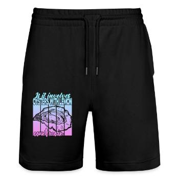 Austern mit Zitrone - Stanley/Stella Unisex Bio Joggingshorts Trainer  - Schwarz - Vorne - Nik (191cm) & Marisol (170cm)