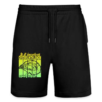 Huîtres au citron - Short de jogging bio TRAINER Stanley/Stella unisexe - noir - Devant - Nik (191cm) & Marisol (170cm)