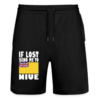 Dicton du drapeau de Niue - Short de jogging bio TRAINER Stanley/Stella unisexe - noir - Devant - Nik (191cm) & Marisol (170cm)