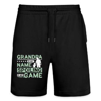 Grand-père est mon nom gâter est mon jeu - Short de jogging bio TRAINER Stanley/Stella unisexe - noir - Devant - Nik (191cm) & Marisol (170cm)