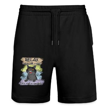 Funny cat saying relaxkinderkitten - Stanley/Stella Trainer Unisex Organic Jogging Shorts - black - Front - Nik (191cm) & Marisol (170cm)