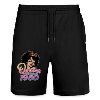 Königinnen werden 1980 geboren - 42. Geburtstag für Frauen - Stanley/Stella Unisex Bio Joggingshorts Trainer  - Schwarz - Vorne - Nik (191cm) & Marisol (170cm)