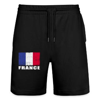 Frankreich Flagge Grunge Frankreich Fahne - Stanley/Stella Unisex Bio Joggingshorts Trainer  - Schwarz - Vorne - Nik (191cm) & Marisol (170cm)