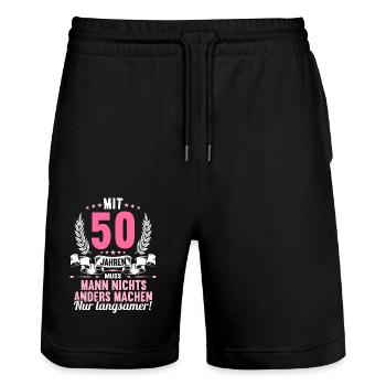 Mit 50 nichts anders nur langsamer 50 Geburtstag - Stanley/Stella Unisex Bio Joggingshorts Trainer  - Schwarz - Vorne - Nik (191cm) & Marisol (170cm)