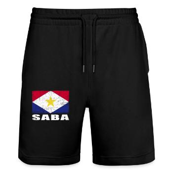 Saba Flagge Grunge Saba Fahne - Stanley/Stella Unisex Bio Joggingshorts Trainer  - Schwarz - Vorne - Nik (191cm) & Marisol (170cm)