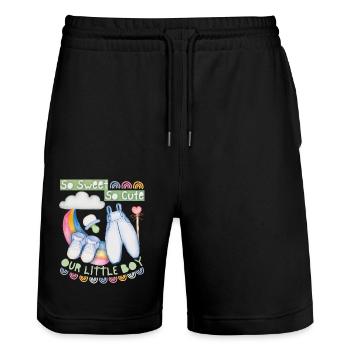 Baby, Baby Boy, Baby Boy, Saying with Rainbow - Stanley/Stella Trainer Unisex Organic Jogging Shorts - black - Front - Nik (191cm) & Marisol (170cm)