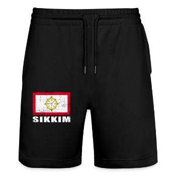 Sikkim Flagge Grunge Sikkim Fahne - Stanley/Stella Unisex Bio Joggingshorts Trainer  - Schwarz - Vorne - Nik (191cm) & Marisol (170cm)