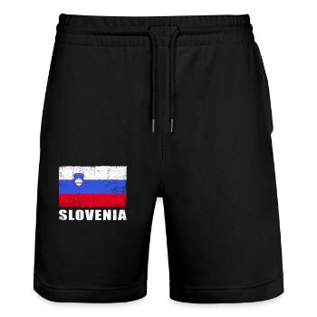 Slowenien Flagge Grunge Slowenien Fahne - Stanley/Stella Unisex Bio Joggingshorts Trainer  - Schwarz - Vorne - Nik (191cm) & Marisol (170cm)