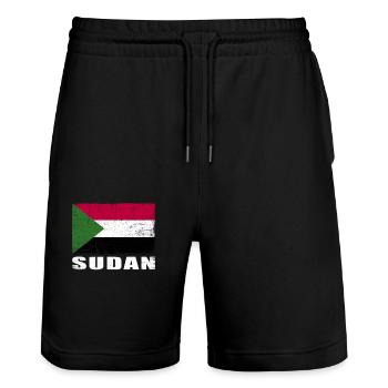 Sudan Flagge Grunge Sudan Fahne - Stanley/Stella Unisex Bio Joggingshorts Trainer  - Schwarz - Vorne - Nik (191cm) & Marisol (170cm)