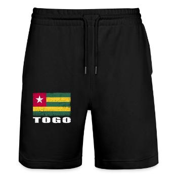 Togo Flagge Grunge Togo Fahne - Stanley/Stella Unisex Bio Joggingshorts Trainer  - Schwarz - Vorne - Nik (191cm) & Marisol (170cm)