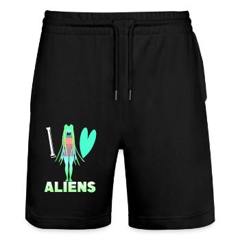 J’aime les extraterrestres - Short de jogging bio TRAINER Stanley/Stella unisexe - noir - Devant - Nik (191cm) & Marisol (170cm)