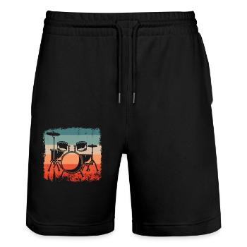 Drummer Retro Drum Kit Drum Silhouette Drummer - Stanley/Stella Trainer Unisex Organic Jogging Shorts - black - Front - Nik (191cm) & Marisol (170cm)