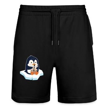 Kawaii Pinguin Bubble Tea Boba Tea Pinguin - Stanley/Stella Unisex Bio Joggingshorts Trainer  - Schwarz - Vorne - Nik (191cm) & Marisol (170cm)