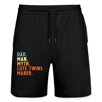 Twin Father Saying Papa Man Myth Cute - Stanley/Stella Trainer Unisex Organic Jogging Shorts - black - Front - Nik (191cm) & Marisol (170cm)