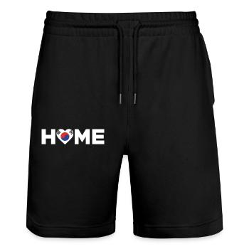 South Korea Home South Korea Flag - Stanley/Stella Trainer Unisex Organic Jogging Shorts - black - Front - Nik (191cm) & Marisol (170cm)
