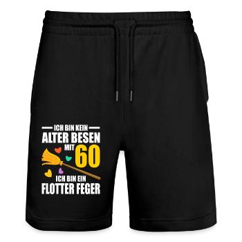 Alter Besen Junger Feger 60 Jahre 60. Geburtstag - Stanley/Stella Unisex Bio Joggingshorts Trainer  - Schwarz - Vorne - Nik (191cm) & Marisol (170cm)