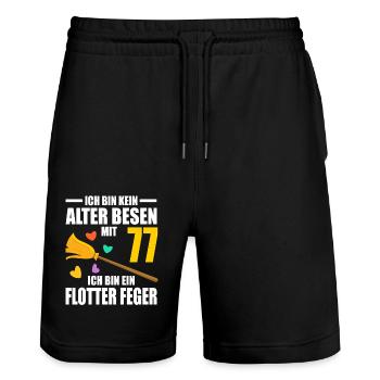 Alter Besen Junger Feger 77 Jahre 77. Geburtstag - Stanley/Stella Unisex Bio Joggingshorts Trainer  - Schwarz - Vorne - Nik (191cm) & Marisol (170cm)