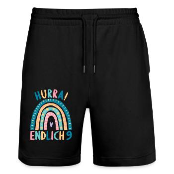9 Jahre alt Rainbow Regenbogen 9. Geburtstag - Stanley/Stella Unisex Bio Joggingshorts Trainer  - Schwarz - Vorne - Nik (191cm) & Marisol (170cm)