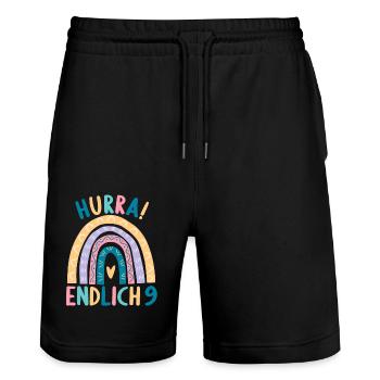 9 Jahre alt Rainbow Regenbogen 9. Geburtstag - Stanley/Stella Unisex Bio Joggingshorts Trainer  - Schwarz - Vorne - Nik (191cm) & Marisol (170cm)