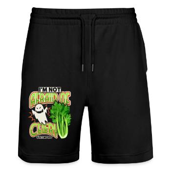 Sellerie, lustiger Spruch I'm-Not-Afraid-Of-Celery - Stanley/Stella Unisex Bio Joggingshorts Trainer  - Schwarz - Vorne - Nik (191cm) & Marisol (170cm)