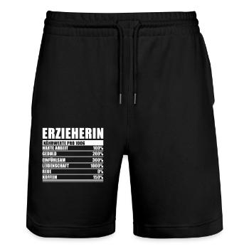 Erzieherin Geschenk Nährwerte pro 100g - Stanley/Stella Unisex Bio Joggingshorts Trainer  - Schwarz - Vorne - Nik (191cm) & Marisol (170cm)