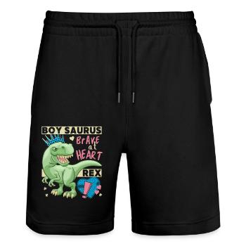 Boy dinosaur, boy dinosaur, funny dinosaur saying - Stanley/Stella Trainer Unisex Organic Jogging Shorts - black - Front - Nik (191cm) & Marisol (170cm)