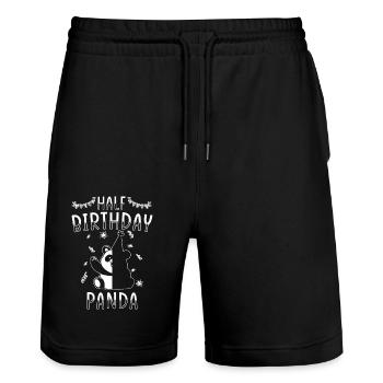 Demi-année 6 mois anniversaire Panda - Short de jogging bio TRAINER Stanley/Stella unisexe - noir - Devant - Nik (191cm) & Marisol (170cm)