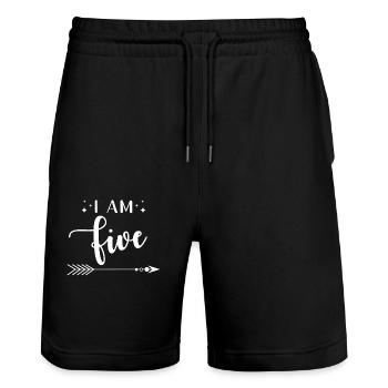 Five years birthday - Stanley/Stella Trainer Unisex Organic Jogging Shorts - black - Front - Nik (191cm) & Marisol (170cm)