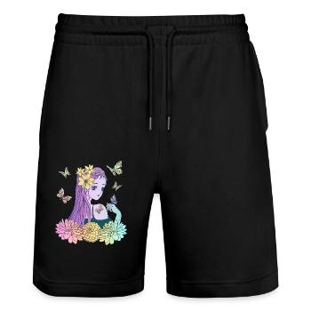 Manga girl avec des papillons - Short de jogging bio TRAINER Stanley/Stella unisexe - noir - Devant - Nik (191cm) & Marisol (170cm)