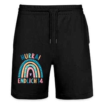 14 Jahre alt Rainbow Regenbogen 14. Geburtstag - Stanley/Stella Unisex Bio Joggingshorts Trainer  - Schwarz - Vorne - Nik (191cm) & Marisol (170cm)