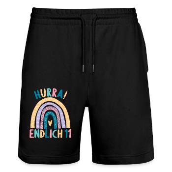 11 Jahre alt Rainbow Regenbogen 11. Geburtstag - Stanley/Stella Unisex Bio Joggingshorts Trainer  - Schwarz - Vorne - Nik (191cm) & Marisol (170cm)