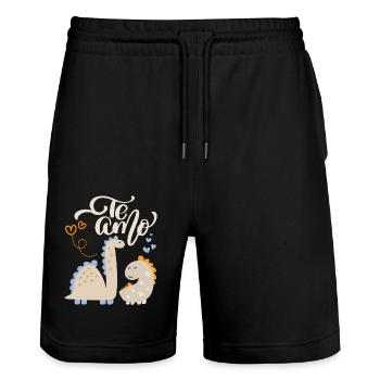 Valentine's Day, Dinosaur Love, Dinosaur Motif Te-Amo - Stanley/Stella Trainer Unisex Organic Jogging Shorts - black - Front - Nik (191cm) & Marisol (170cm)