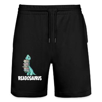 Readosaurus Dinosaurier Bücher Dino Lesen Langhals - Stanley/Stella Unisex Bio Joggingshorts Trainer  - Schwarz - Vorne - Nik (191cm) & Marisol (170cm)