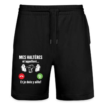 Les haltères musculation m'appellent - Short de jogging bio TRAINER Stanley/Stella unisexe - noir - Devant - Nik (191cm) & Marisol (170cm)