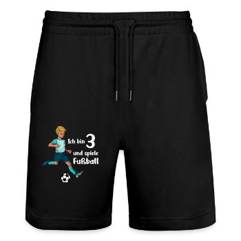 Junge spielt Fußball - Ich bin 3 Jahre - Stanley/Stella Unisex Bio Joggingshorts Trainer  - Schwarz - Vorne - Nik (191cm) & Marisol (170cm)